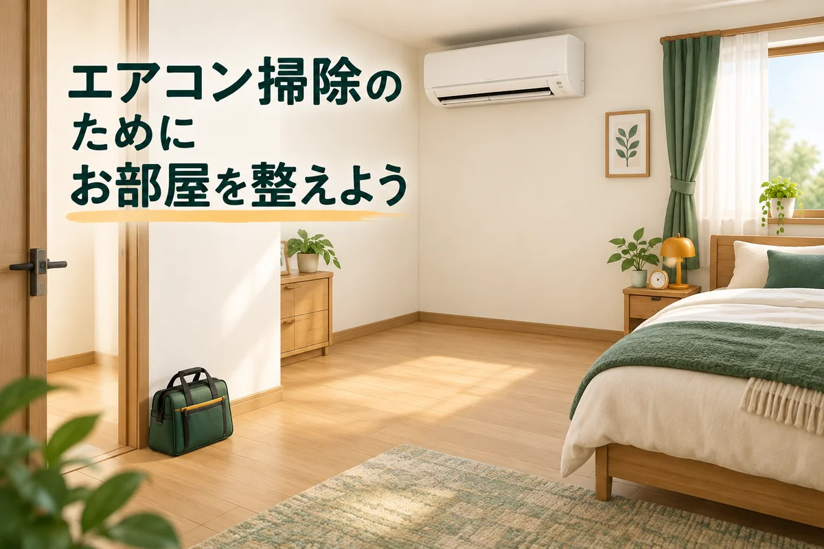 エアコン下の床と入口からの通路を空けた寝室のイメージ