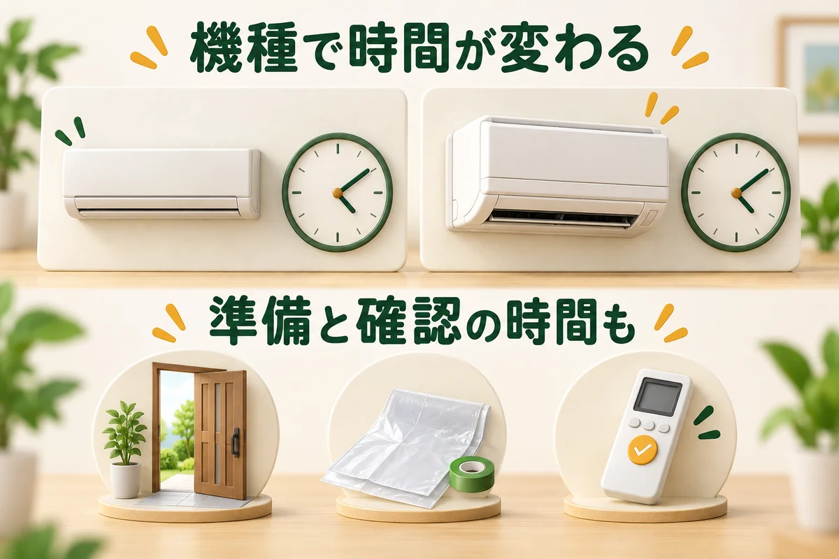 機種による時間の違いと、準備・確認の時間を示す概念図