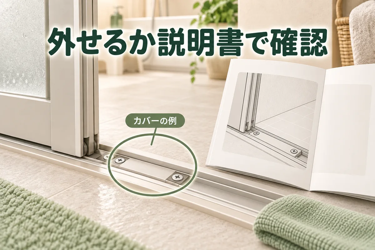 下枠カバーの例と、取り外せるか説明書で確認するよう示す図