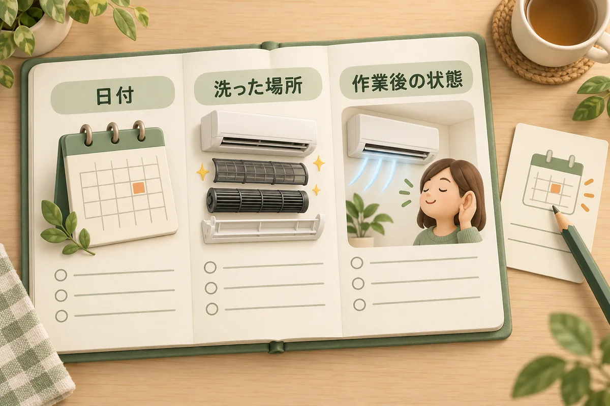 清掃後の確認と次回観察日を記録するノートの図