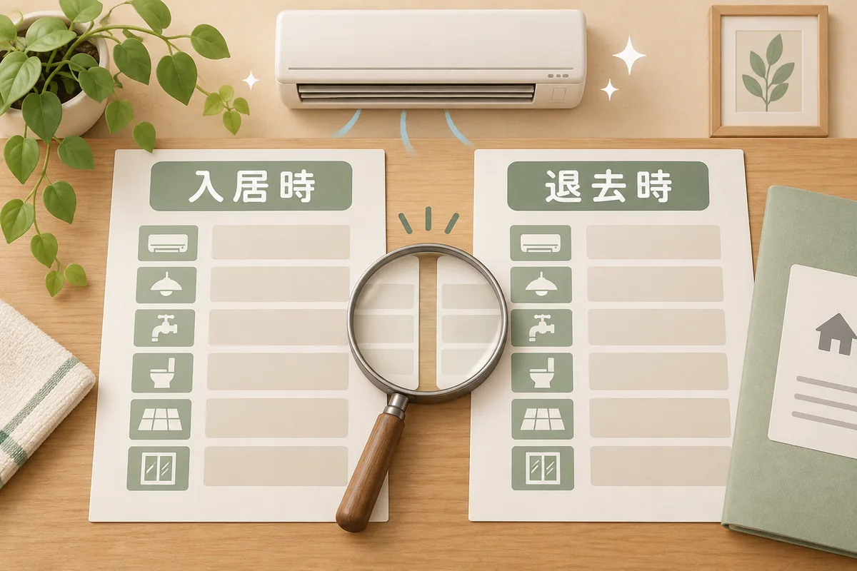 入居時の明細と退去時の明細を左右に置き、項目を照合する図