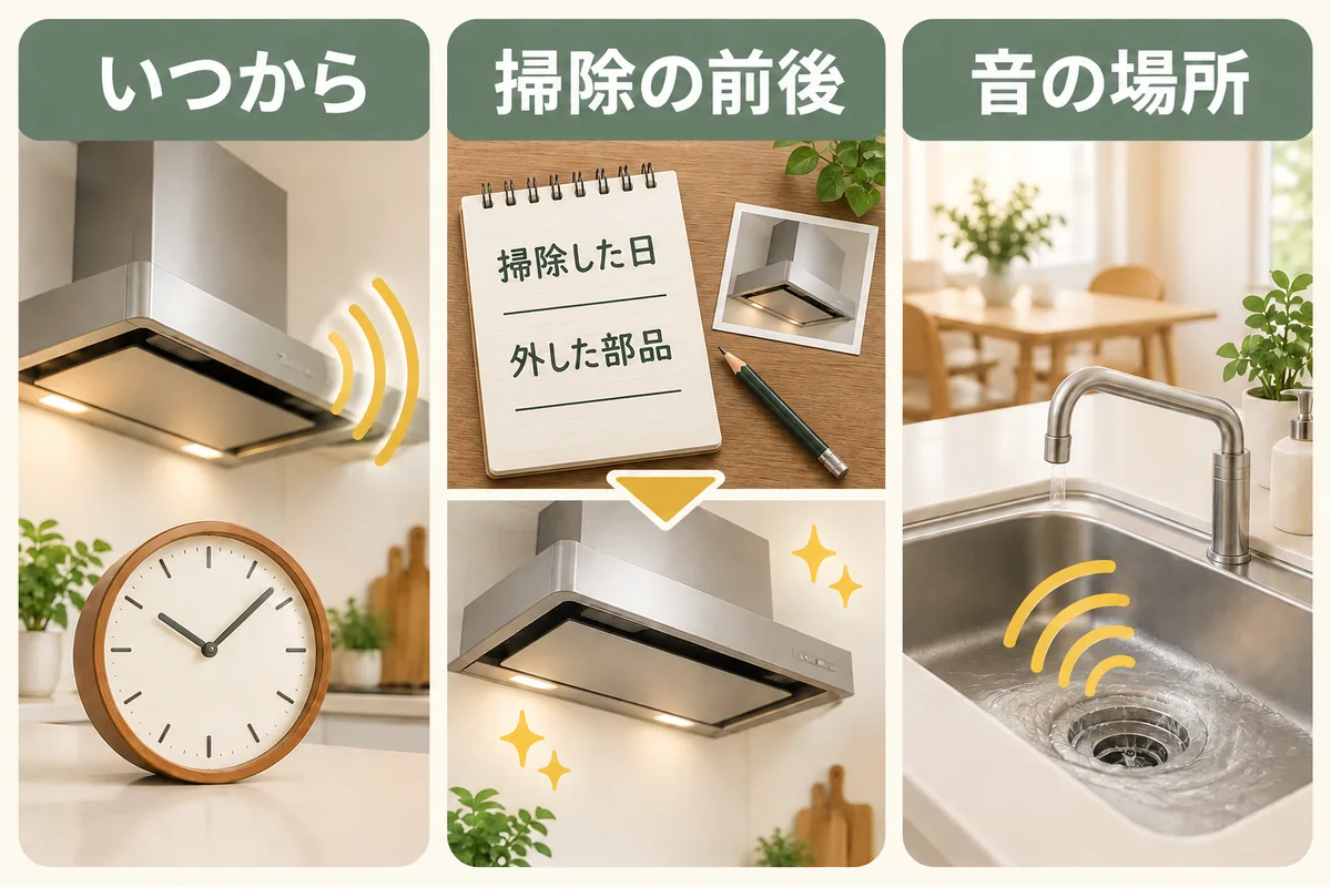掃除前からの音、掃除直後の音、本体以外の音を記録する三つの場面