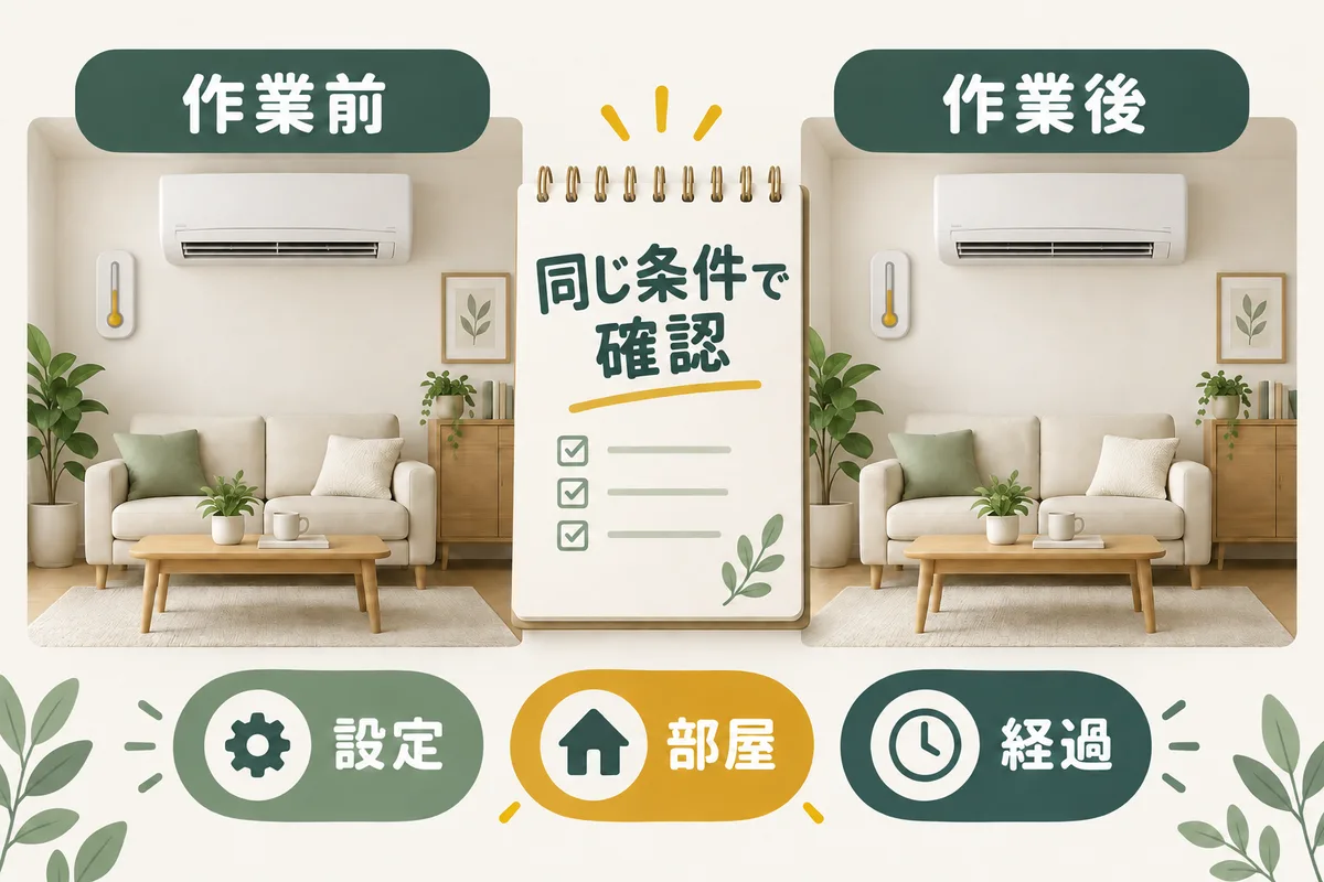 同じ部屋と設定を使って清掃前後を記録する二場面の図