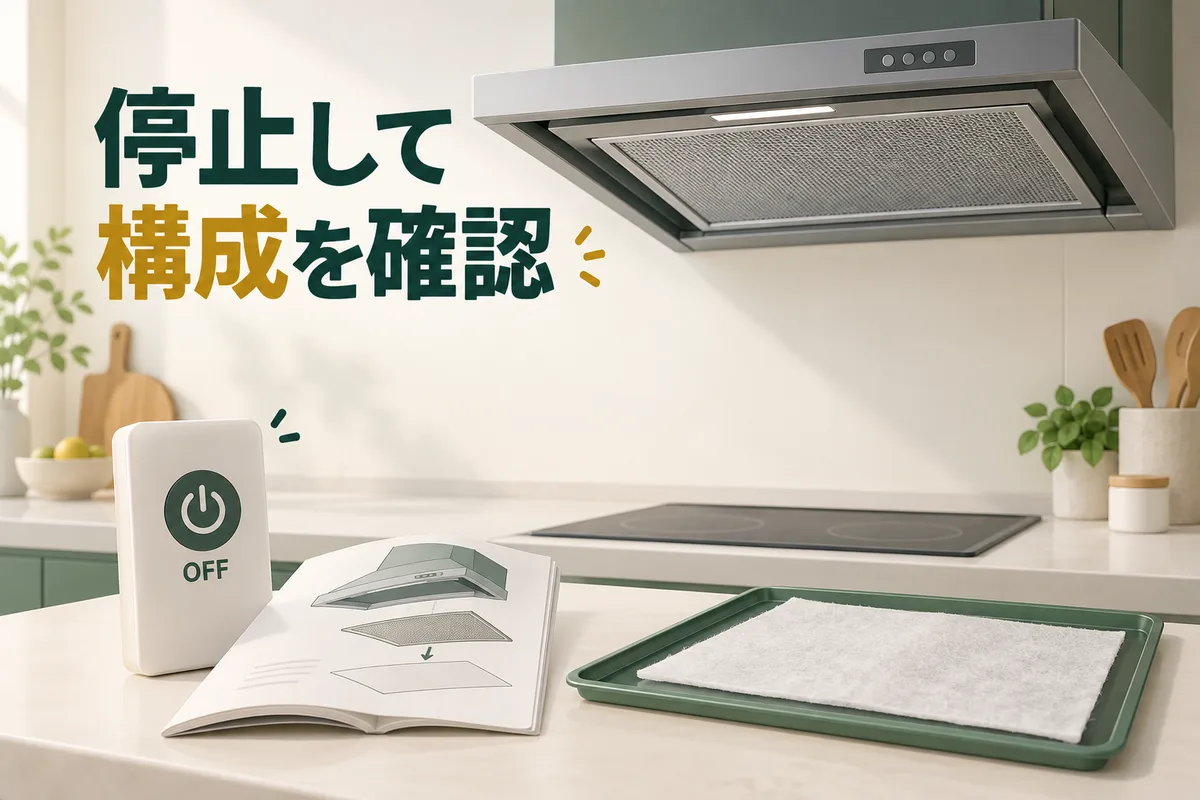調理と運転を止めて説明書を見ながら後付けシートを扱う図