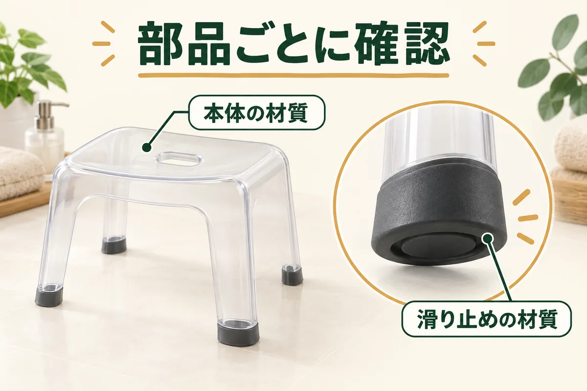 樹脂の座面と別素材の滑り止めを分けて確認する椅子の概念図