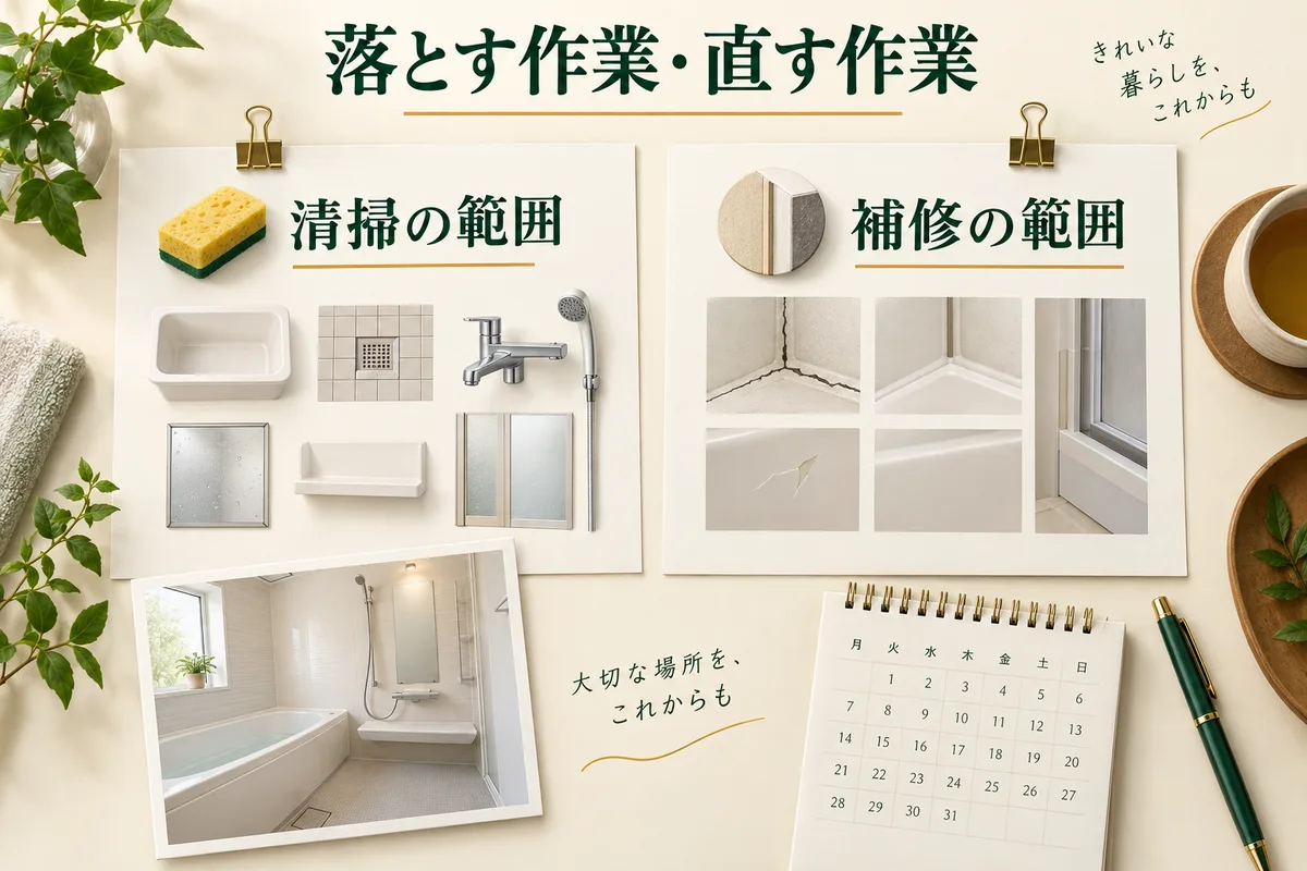 清掃する場所と補修する目地や部材を二つの欄で分けた図