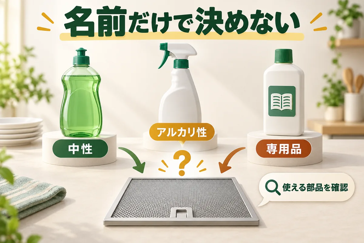中性、アルカリ性、専用品のボトルと部品の適合確認図