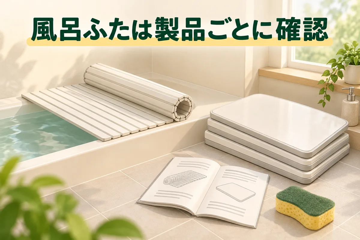 巻きふたと組み合わせふた、スポンジと説明書を並べたイラスト