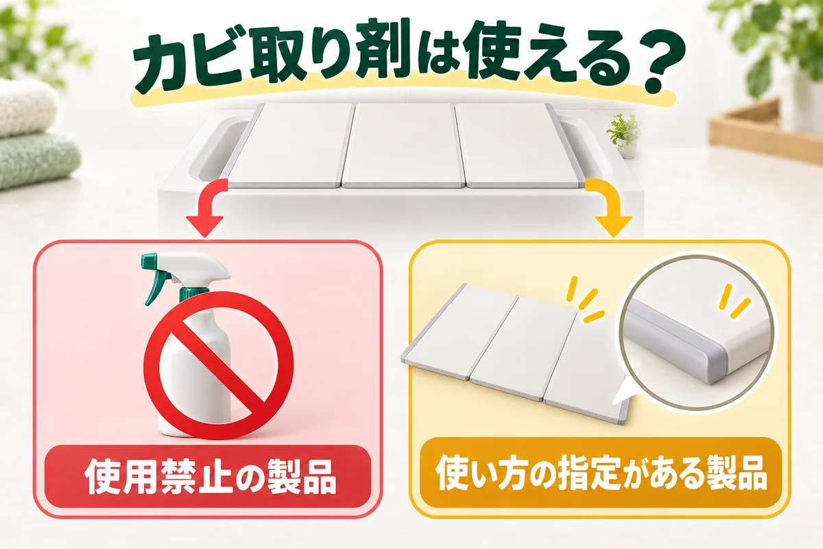 カビ取り剤が禁止の製品と使用条件がある製品を分ける比較図