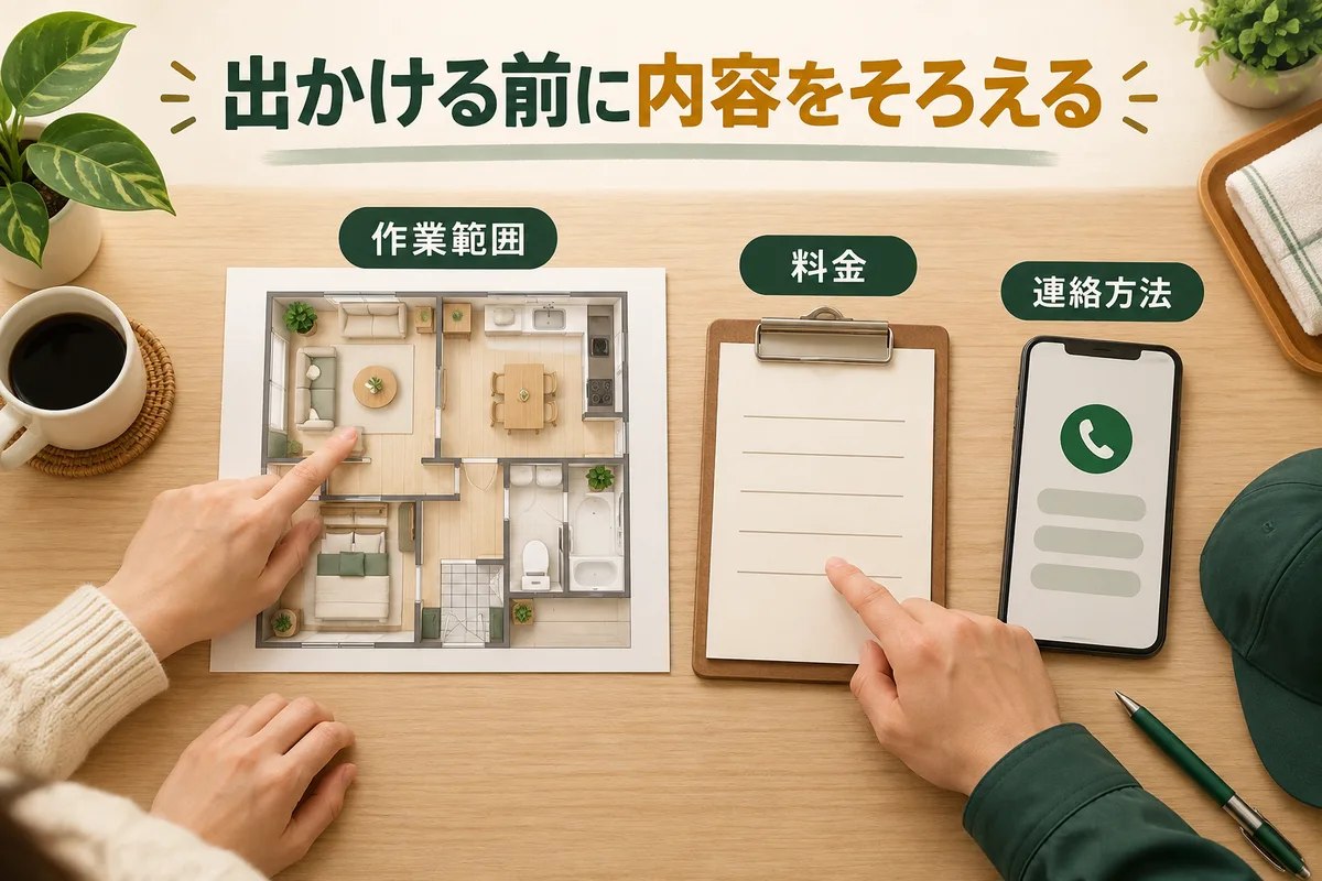 依頼者と担当者が作業箇所と連絡メモを確認する図