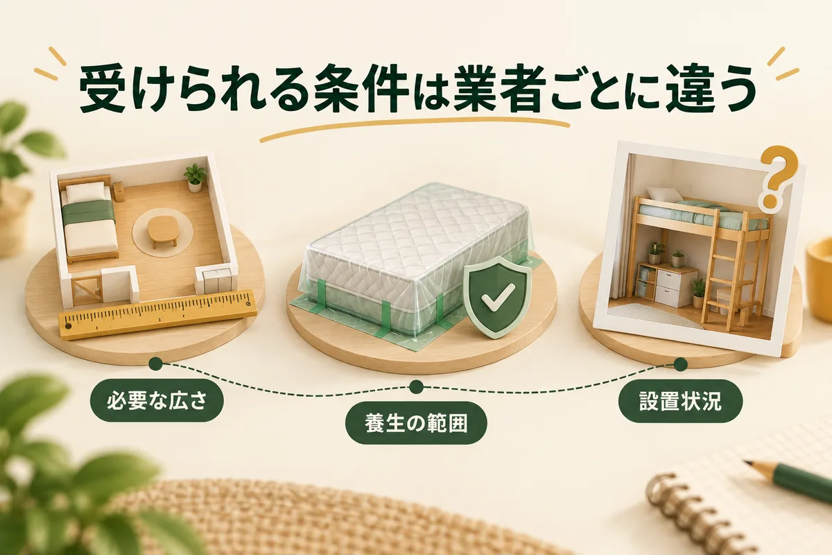 必要な広さ、養生の範囲、ベッドの設置状況を相談する図