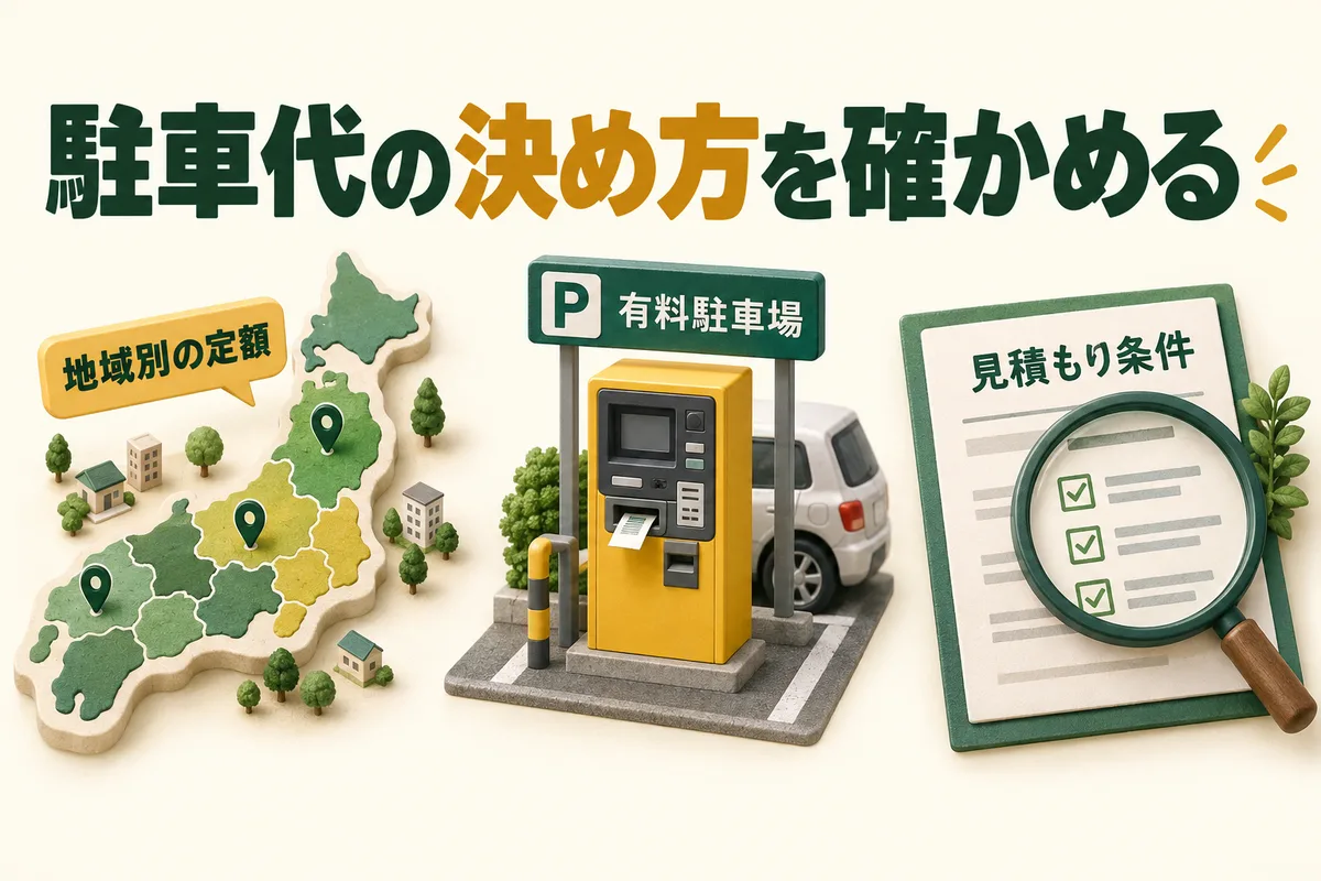 地域別定額、近隣有料駐車場、事前見積もりの三つを並べた図