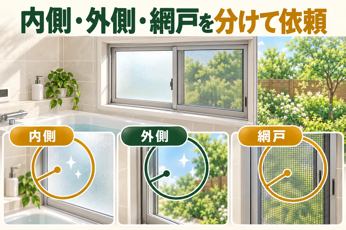 窓の内側・外側・網戸を分けて依頼する図