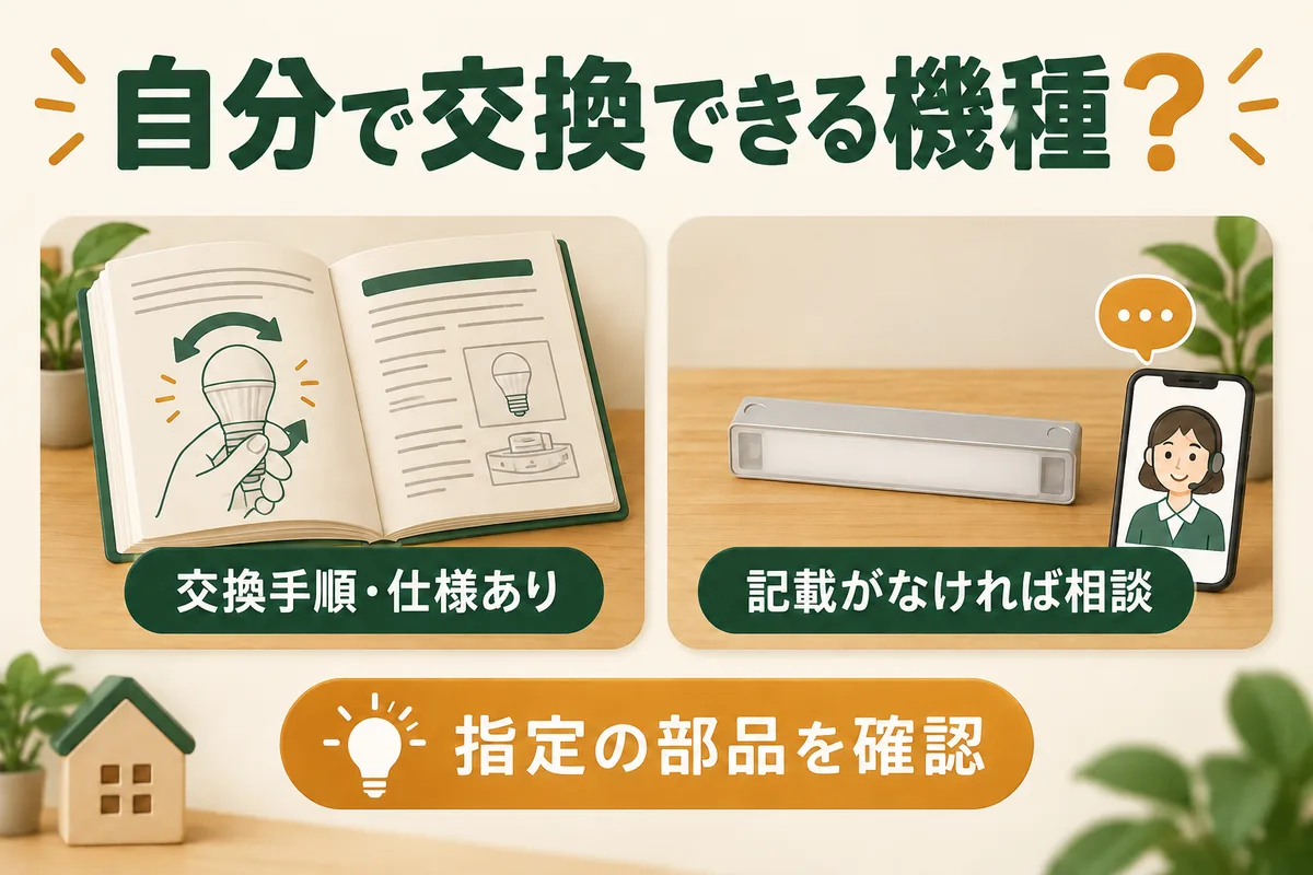 ランプの交換手順と仕様を説明書で探し、記載がなければ相談する図