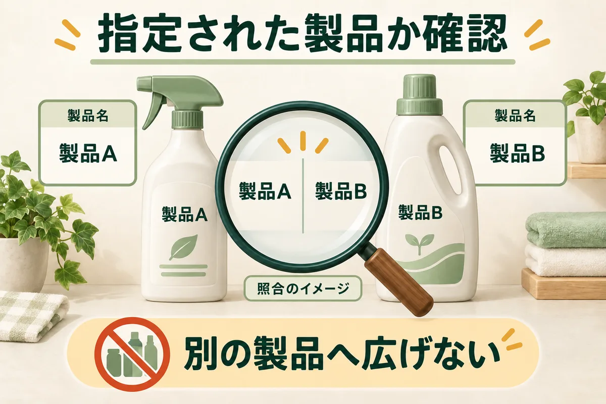 メーカーの案内にある製品名を照合し、別製品へ一般化しない図