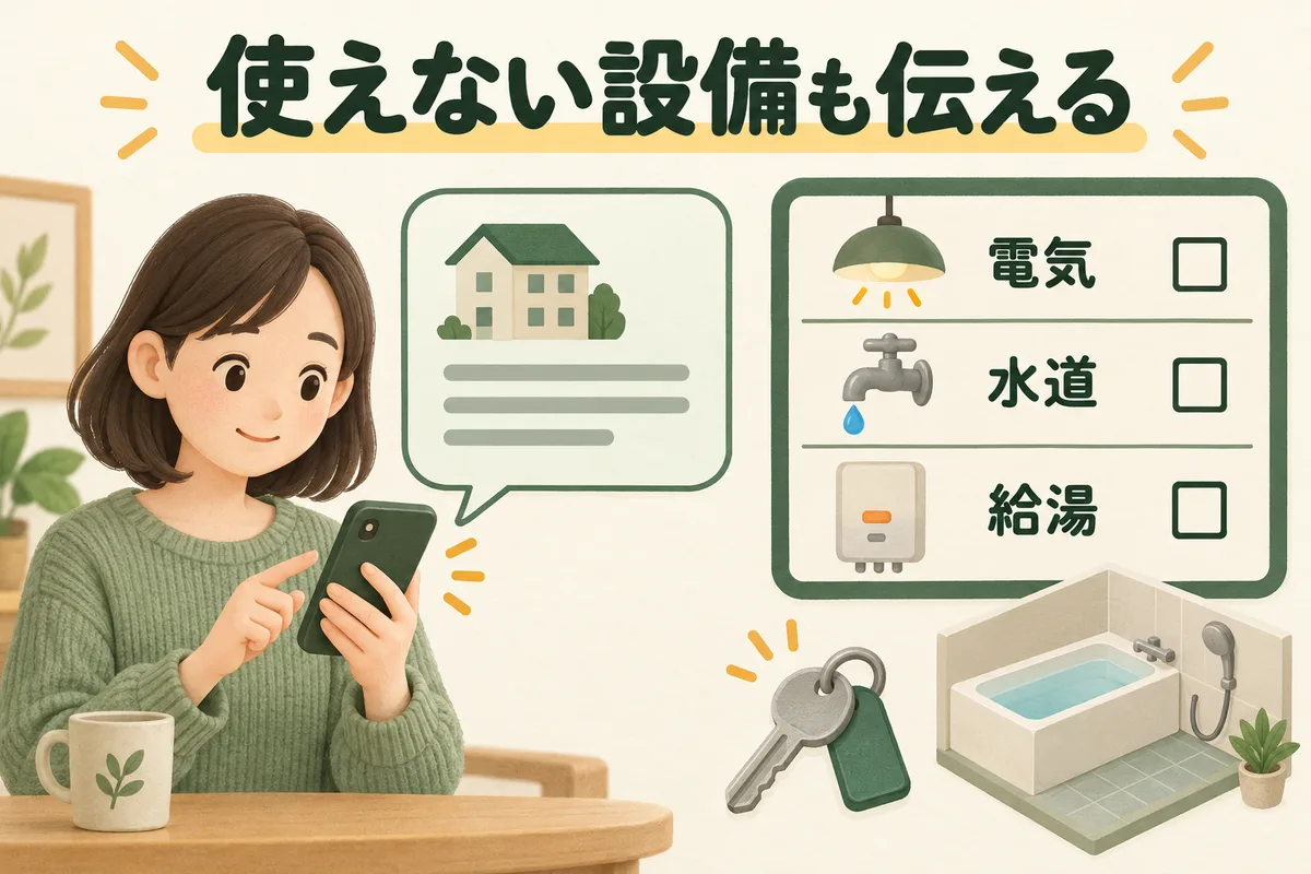 予約前に電気、水道、給湯の利用状態を伝える図