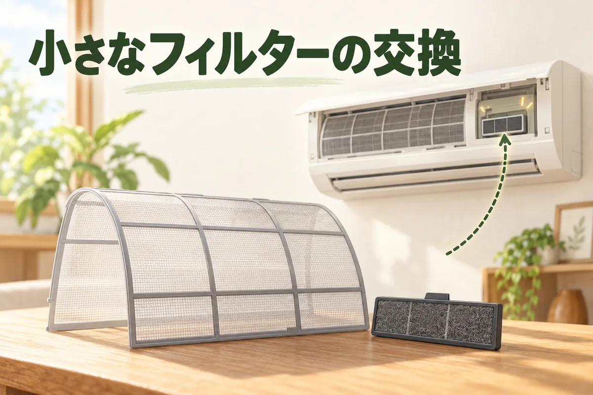 大きな網フィルターと小さな補助フィルターを区別する図