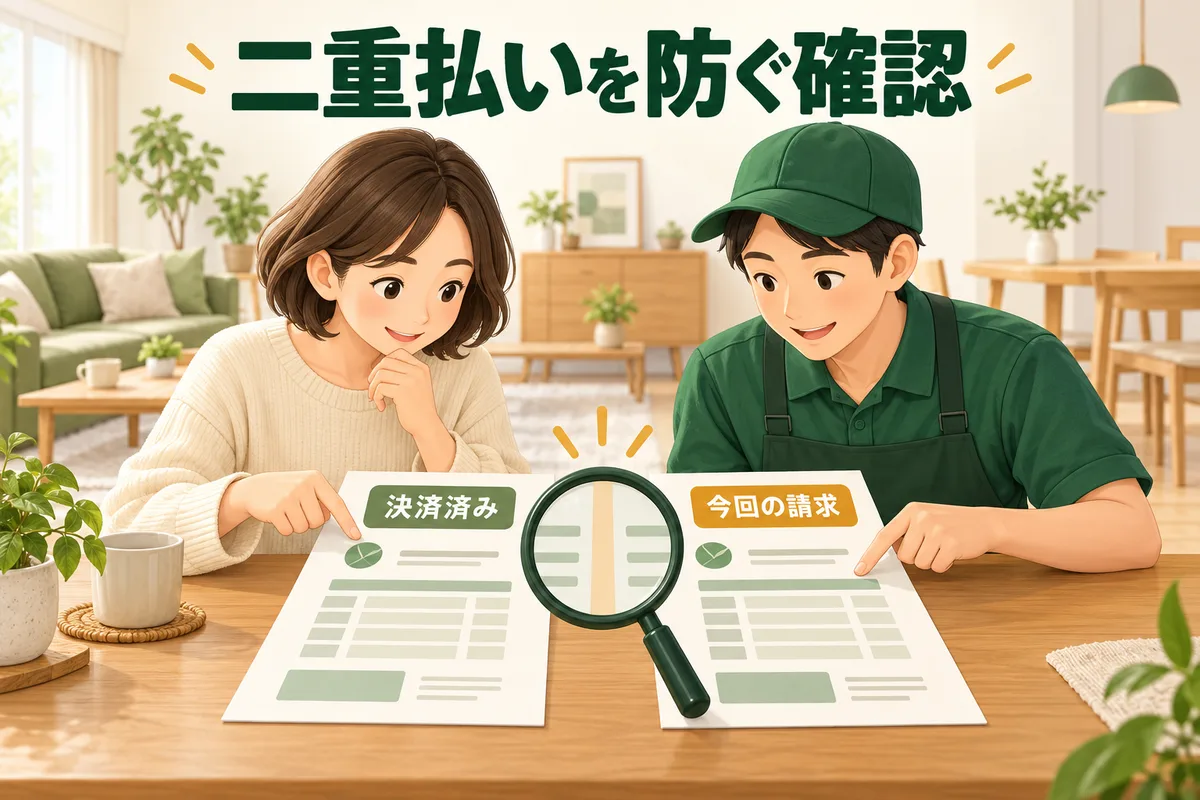決済済みの記録と今回の請求を作業後に照合する図