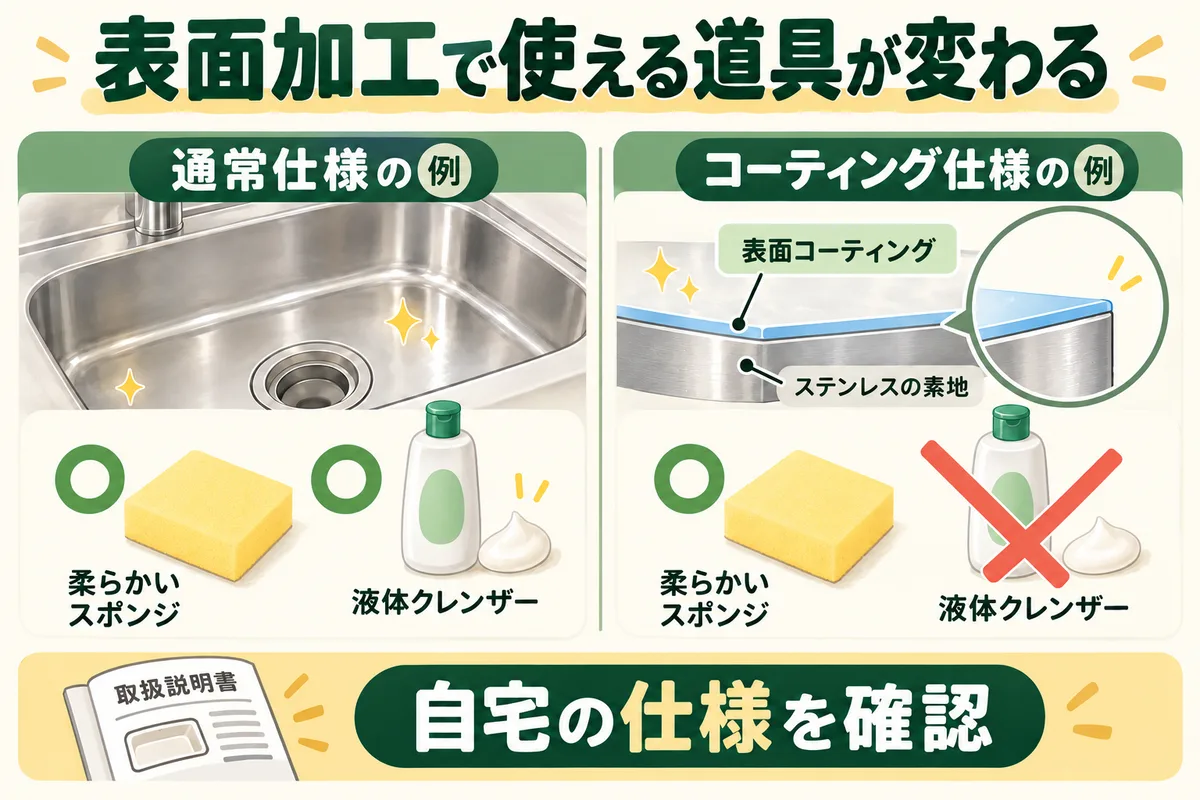 通常仕様とコーティング仕様でクレンザーの使用条件が異なる例