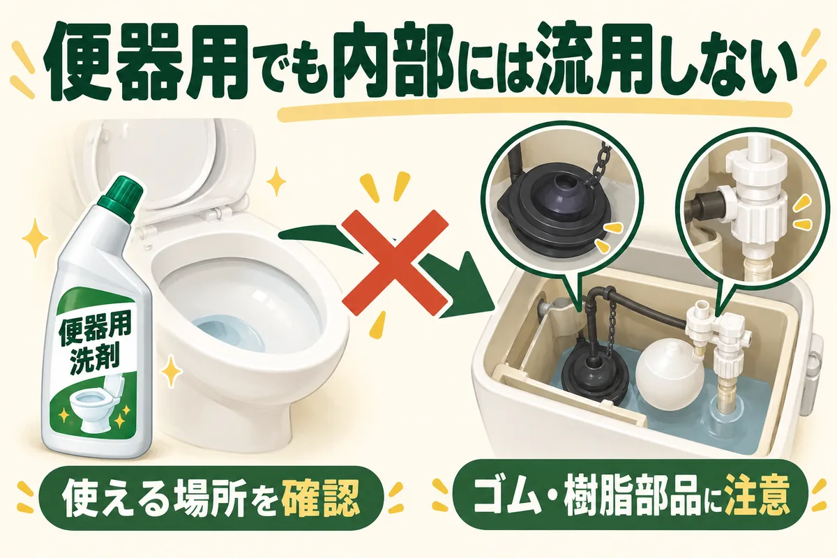便器用洗剤をタンク内部へ流用しないことを示す図