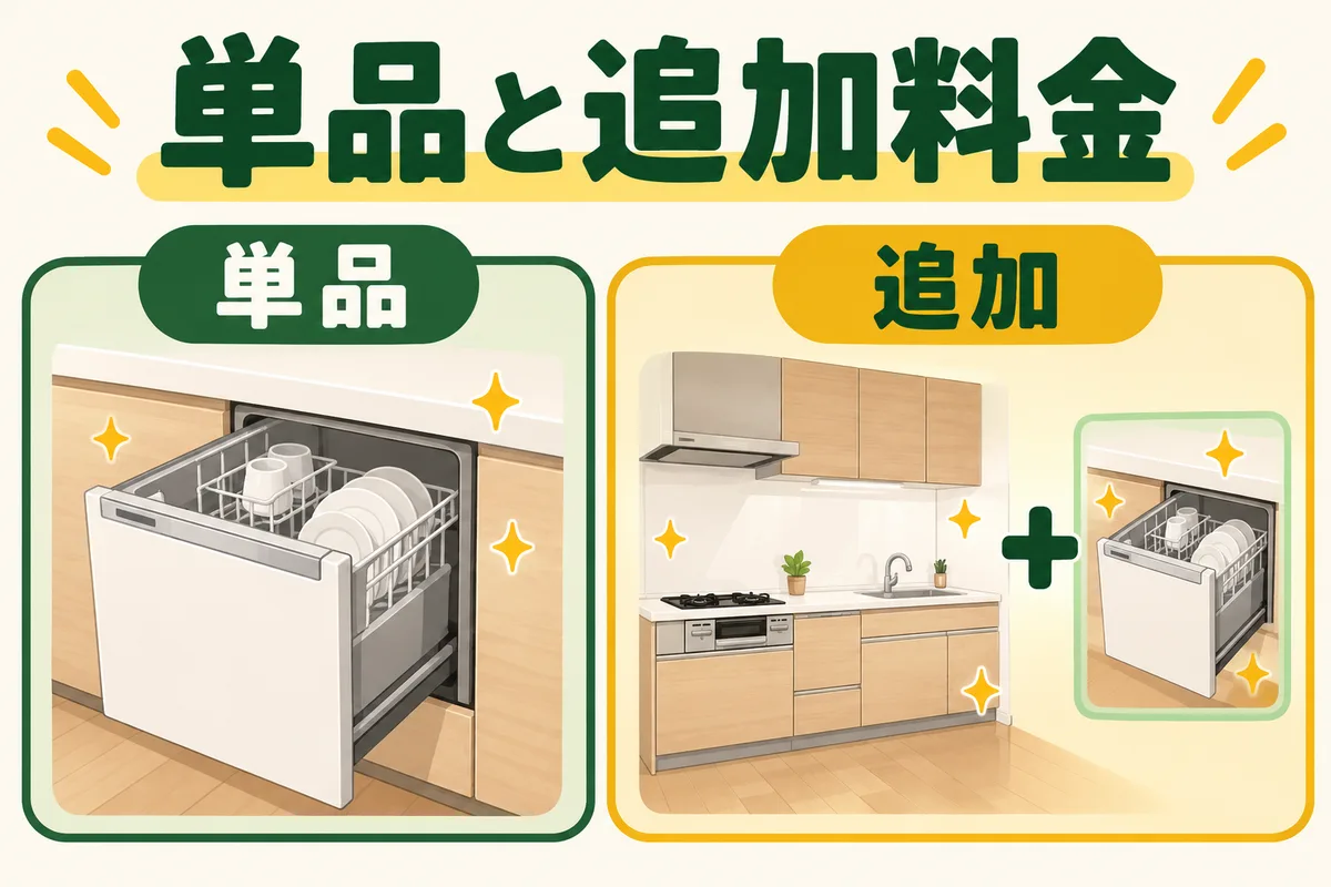 食洗機清掃の単品料金とキッチンへの追加料金を分けた図