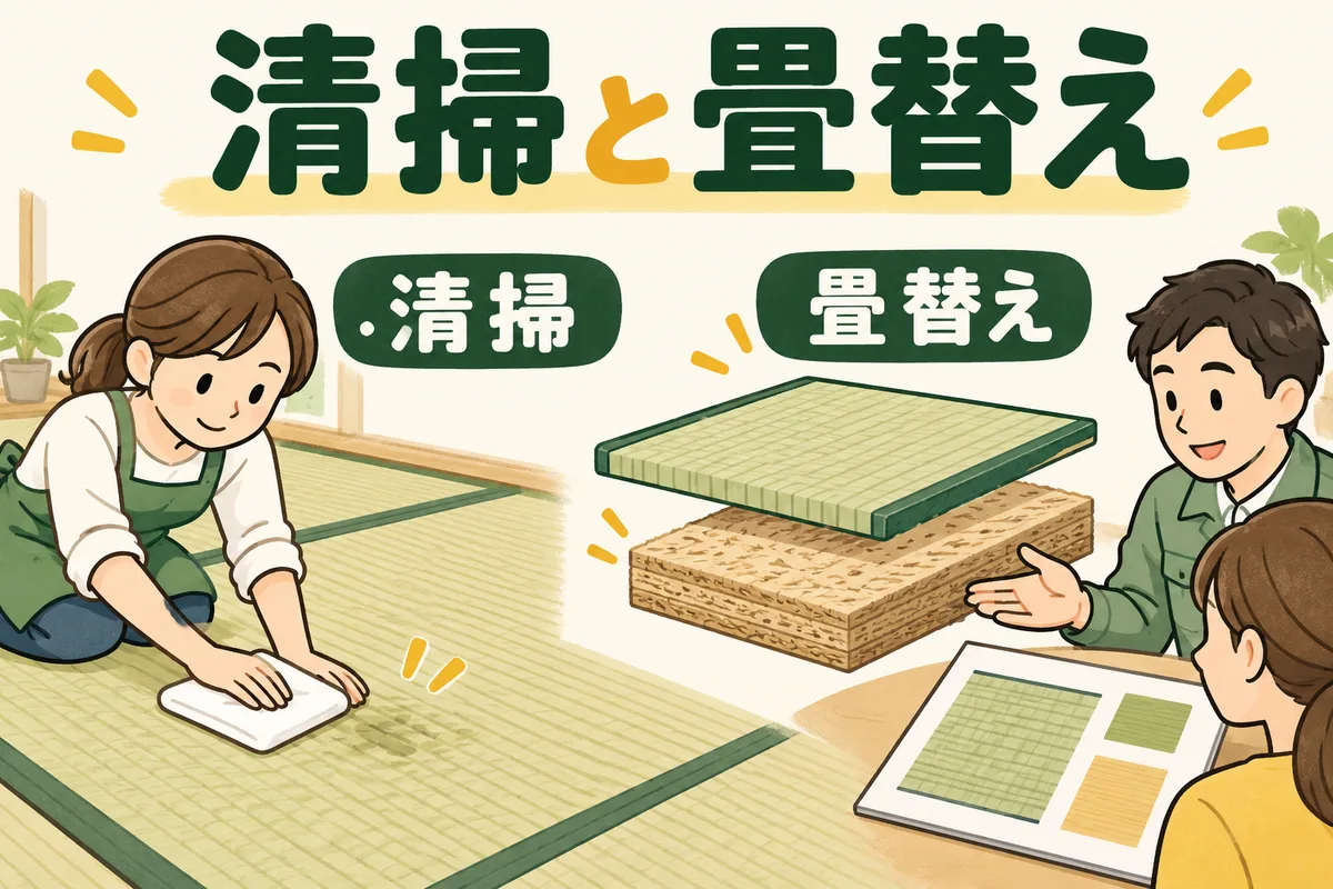 畳表の清掃と表替え・新調を別の相談として示す図