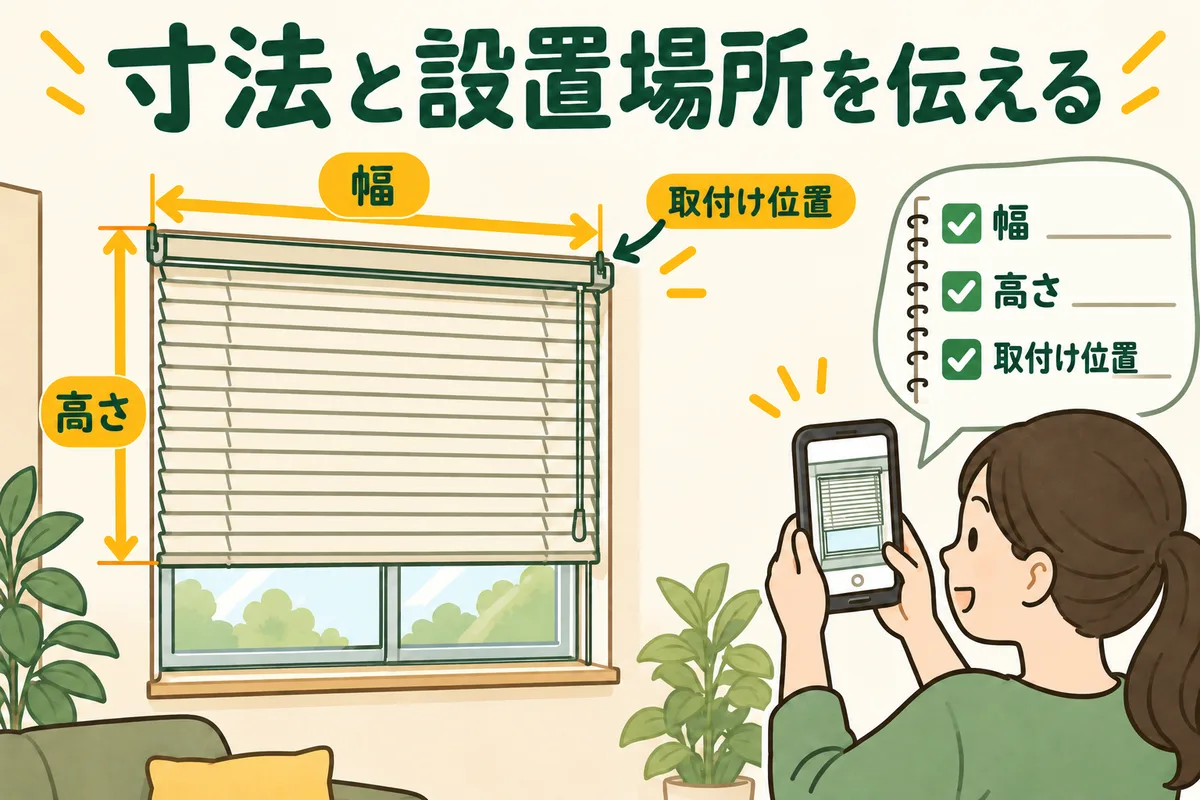ブラインドの幅、高さ、取付位置を相談用に確認する図