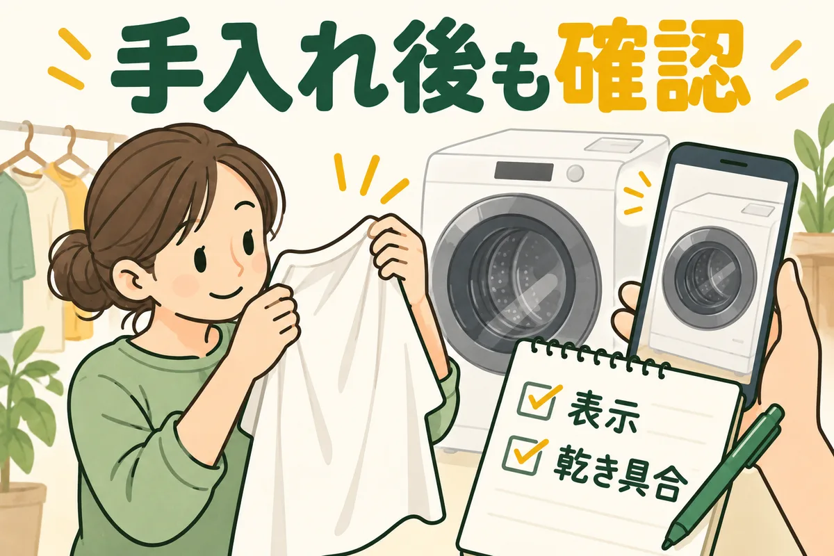 乾燥後の衣類の湿りと洗濯乾燥機の表示を記録する図