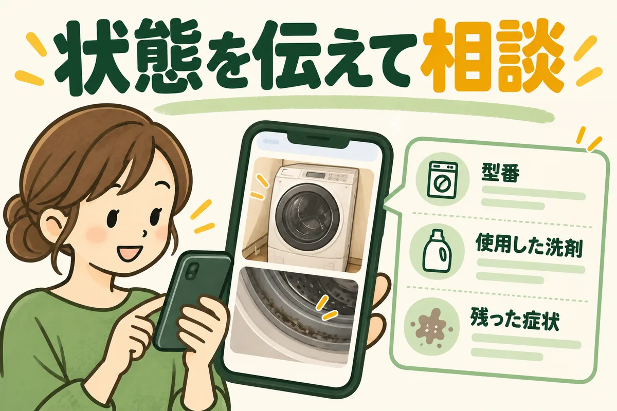 型番、使用した洗浄剤、症状の写真を相談用にまとめる図