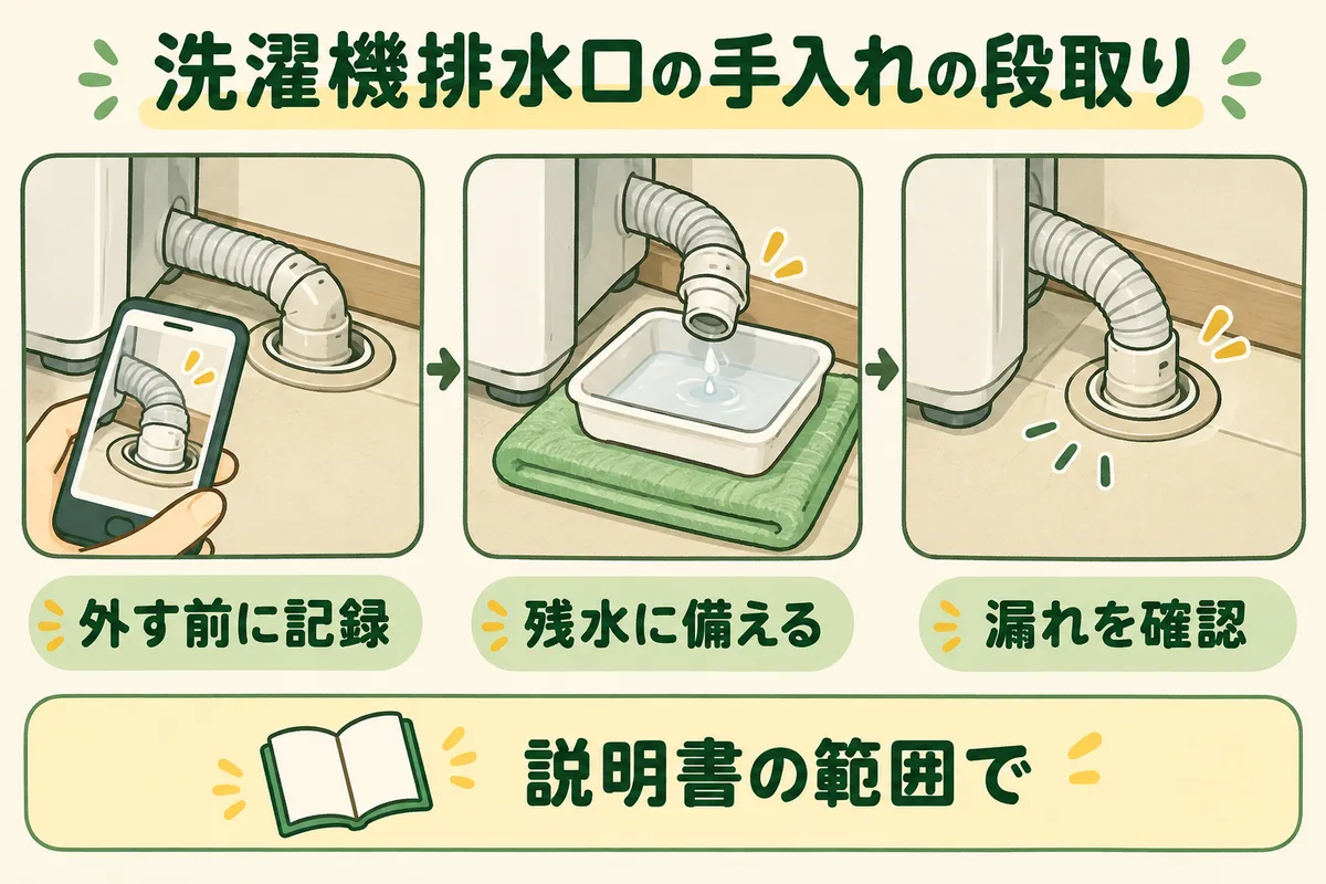 接続部の記録、水受けの準備、復旧後の漏れ確認の流れ